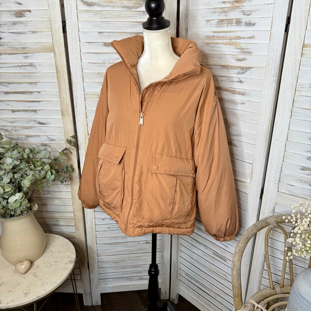 WE THE FREE PEOPLE Women's XS Oversized Duvet Bomber Jacket Doe Peach FLAW - Picture 6 of 13